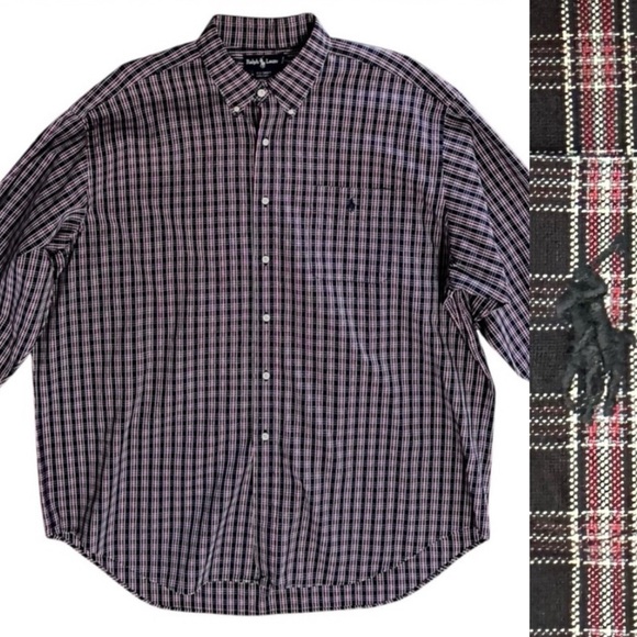 Men’s button  down Ralph Lauren Cotton shirt BIG  size XXL BLUE CHECKED - Picture 13 of 13